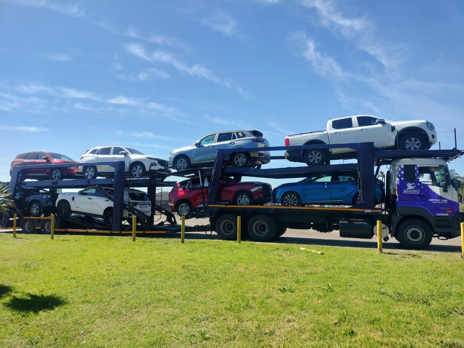 Heavy-duty transport truck hauling oversized equipment